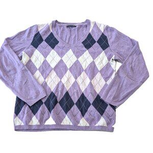 Tommy Hilfiger Argyle V-Neck Sweater Womens Large